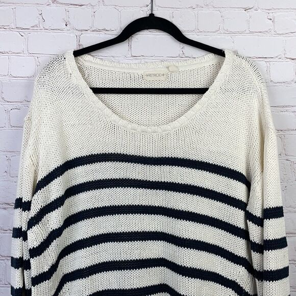 Retrod. Cream & Navy Blue striped scoop neck hi-lo sweater. XXL - Picture 2 of 10